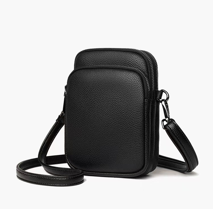 Alina's Double Compartment with Front Pocket RFID Crossbody, black, front angled view