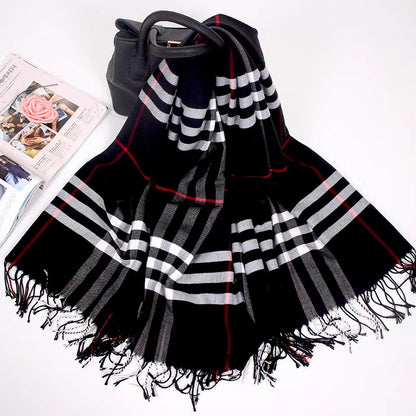 Alina's Plaid Scarf in black with white and red plaid pattern