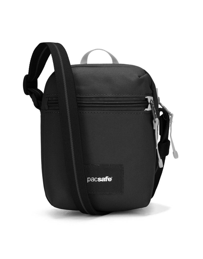 Pacsafe® GO Anti-Theft Micro Crossbody in jet black colour, front view.