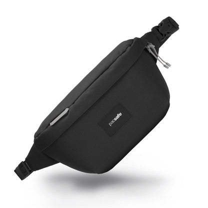 Pacsafe® GO Anti-Theft Sling Pack in jet black colour front view.
