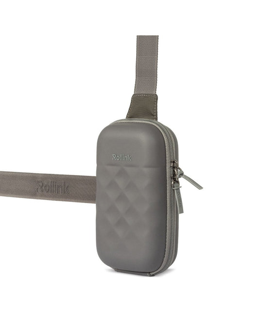 Product Image – Close-up angled left side of the Rollink Mini Bag Go in Iron grey colour showing the zipper tabs.