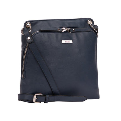 Roots Front Zip Crossbody, navy, front angled view