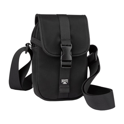 Roots Juan Cell Phone Crossbody, black with black straps and zipper, front view