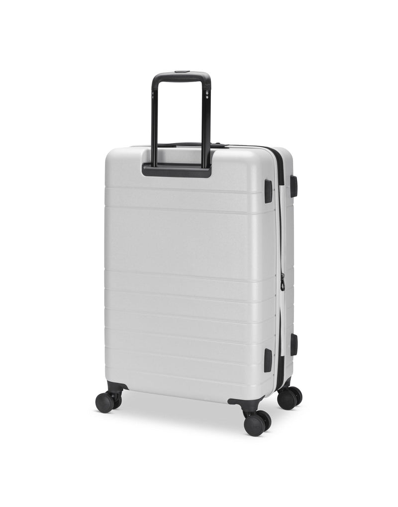 Roots Travel 24" Expandable Hardside Spinner in antarctica, back angle view with handle extended out.
