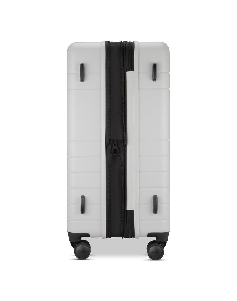 Roots Travel 24" Expandable Hardside Spinner in antarctica, expanded side view.