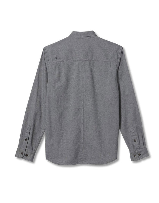 Product Image – Back view of Royal Robbins Men's Bristol Organic Cotton Twill Long Sleeve in light pewter colour.