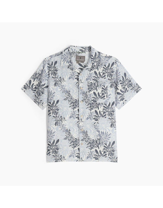 Product Image – Royal Robbins Men's Comino Leaf Short Sleeve, white with grey and light blue floral pattern, front view