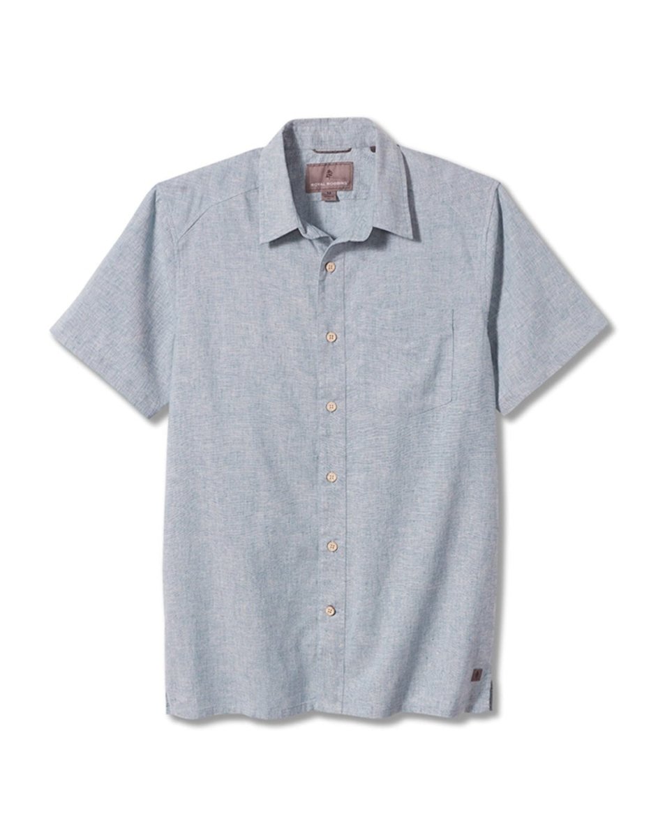 Royal Robbins Men's Hempline Short Sleeve in Sea light blue colour, front view