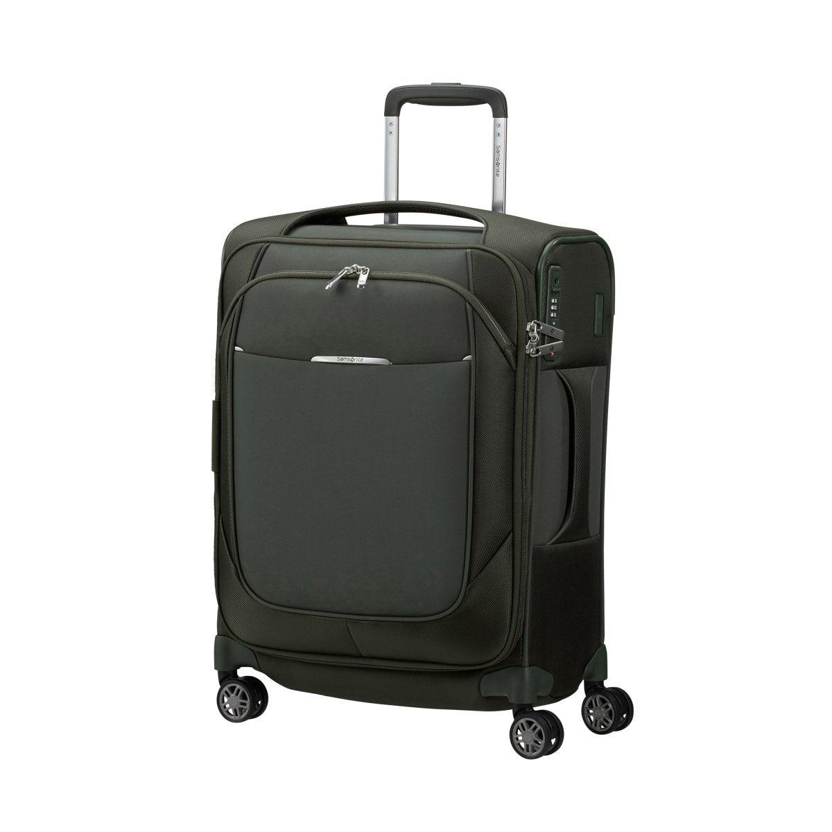 The Samsonite Re-Lite Spinner Carry-On™ is a dark green softside suitcase with four wheels and telescopic handle.