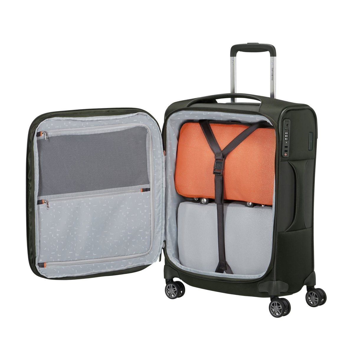 The Samsonite Re-Lite Spinner Carry-On™ offers mesh lid pockets, packing cubes, and four wheels for effortless travel.