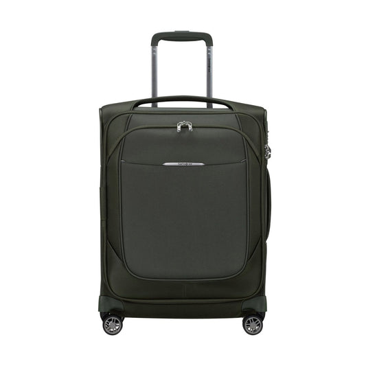 Product Image – Samsonite Re-Lite Spinner Carry-On™: dark green, softside, 4 wheels, telescoping handle; shown on white.