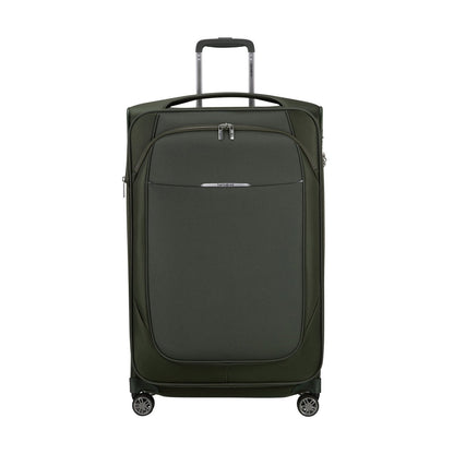 Samsonite Re-Lite Spinner Large: Dark green, lightweight luggage with front pocket and silver zippers.