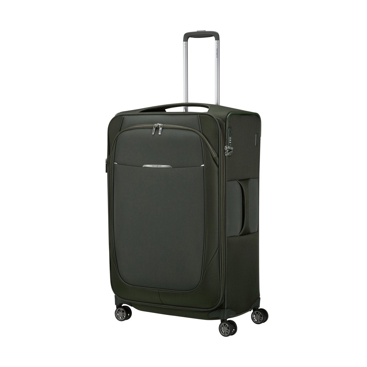 Samsonite Re-Lite Spinner Large: dark green, lightweight, four wheels, front pocket, telescopic handle.