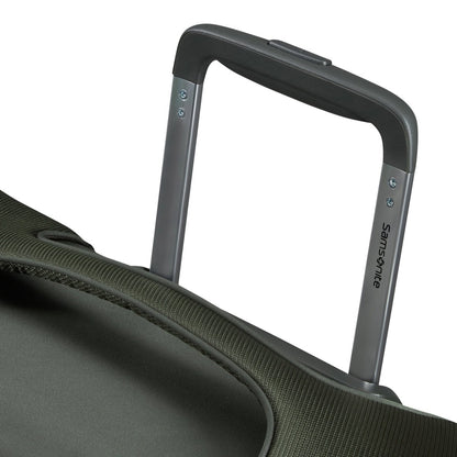 Close-up of the Samsonite Re-Lite Spinner Medium's telescopic handle on this lightweight luggage.