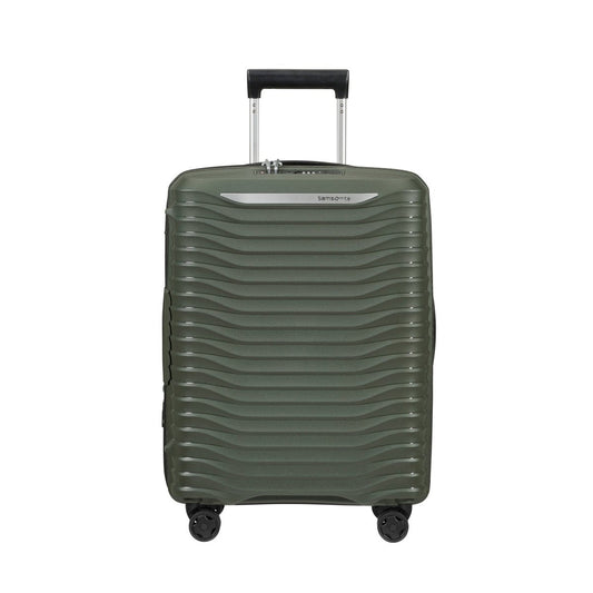 Product Image – The Samsonite Upscape Spinner Carry-On™ is a green hard-shell suitcase with shock-absorbing wheels.