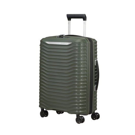 Product Image – The Samsonite Upscape Spinner Carry-On™ is an olive green hard-shell, lightweight luggage with shock-absorbing wheels.
