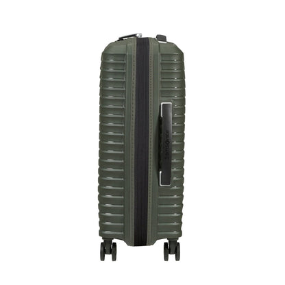 The Samsonite Upscape Spinner Carry-On™ is a green hardshell suitcase with shock-absorbing, four-wheel design.