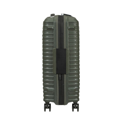 Samsonite Upscape Spinner Carry-On™: olive green hardshell, shock-absorbing wheels, lightweight luggage.