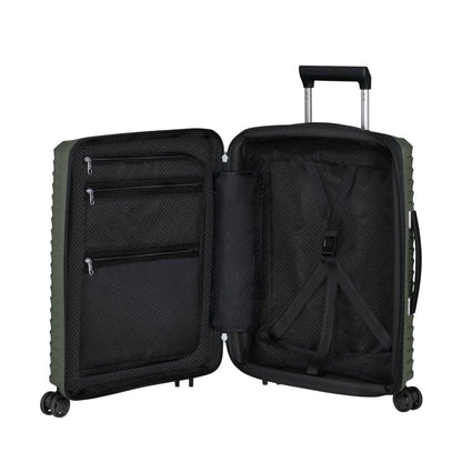 Samsonite Upscape Spinner Carry-On™ features mesh pockets, elastic straps, and expandable packing space.