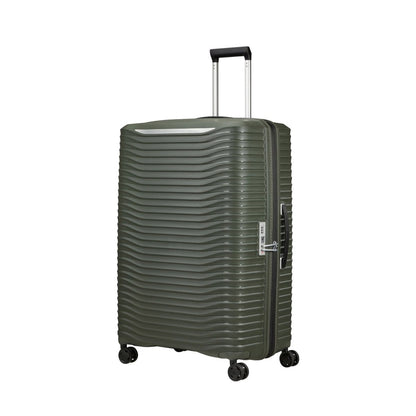 The Samsonite Upscape Spinner Large is a lightweight hard-shell suitcase with shock-absorbing wheels and an extended handle.