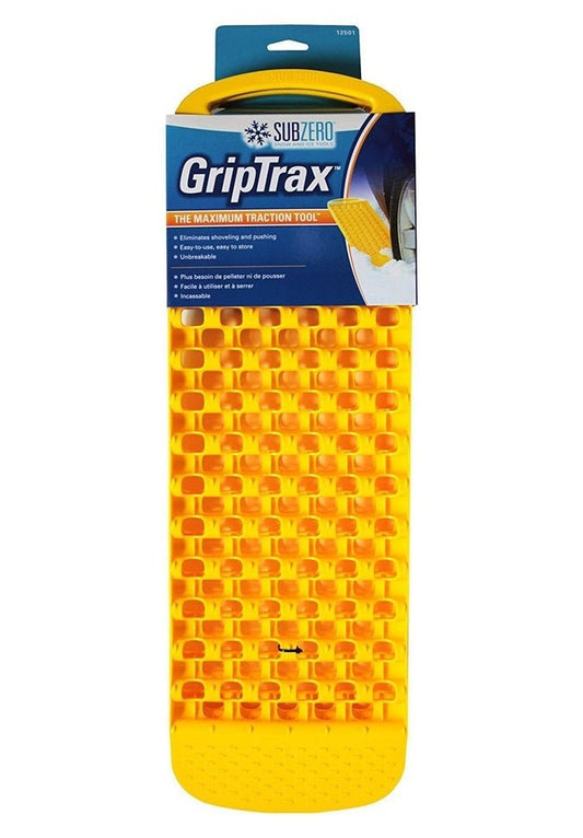 Product Image – SubZero® GripTrax™ Traction Tool in yellow, by SubZero, shown in retail packaging on a white background.