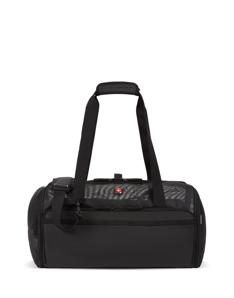 Swiss Gear Getaway Premium Pet Carrier, black, front view with double grab handles extended