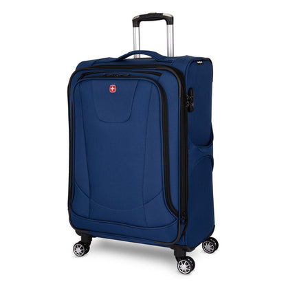 Swiss Gear Neolite III 25" Expandable Spinner in blue with black trim, front angled view