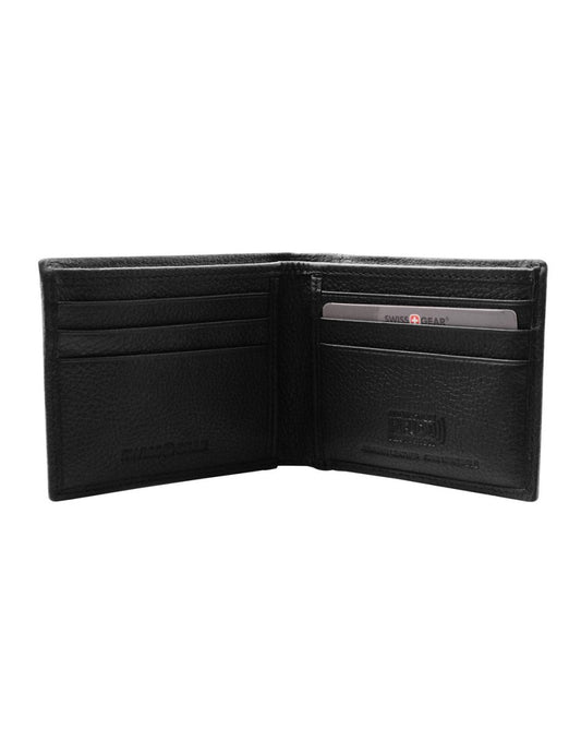 Product Image – Swiss Gear RFID Billfold Men's Wallet with ID Holder, black, open view to card slots on both sides inside