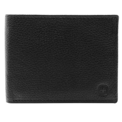 Swiss Gear RFID Billfold Men's Wallet with ID Holder, black, front view with embossed Swiss Gear logo on bottom right hand corner