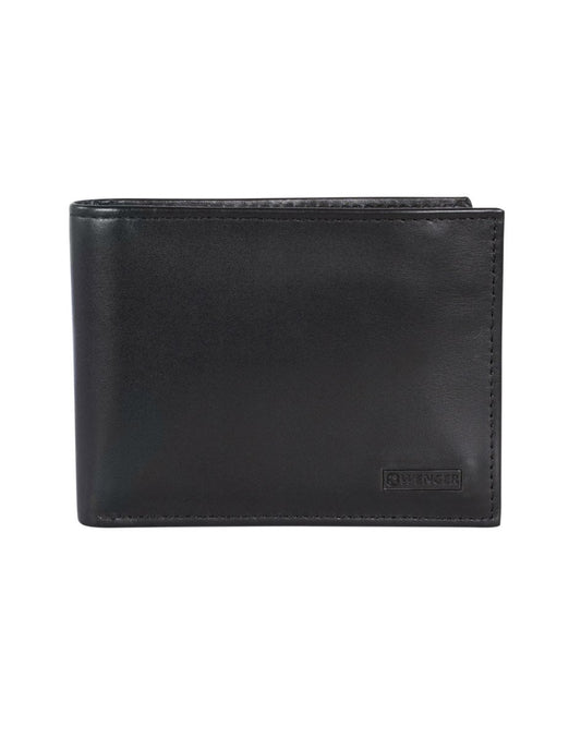 Product Image – Front view of Swiss Gear RFID Billfold Men's Wallet with Removeable Top Wing in black.