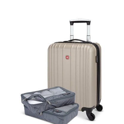 Swiss Gear Sion 19" Hardside Carry-on Spinner in champagne colour with two Packing Cubes in front