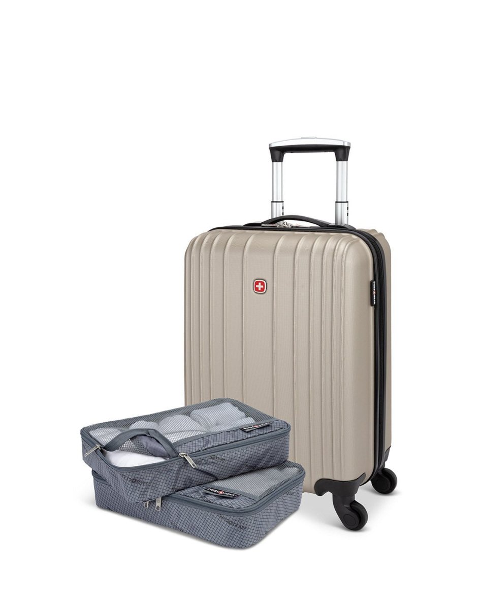 Swiss Gear Sion 19" Hardside Carry-on Spinner in champagne colour with two Packing Cubes in front