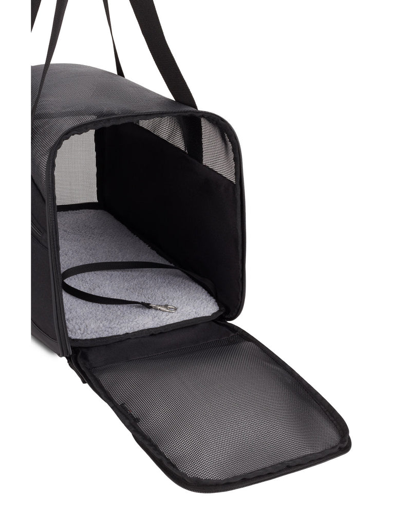 Swiss Gear Underseat Pet Carrier, side zippered mesh panel open to interior