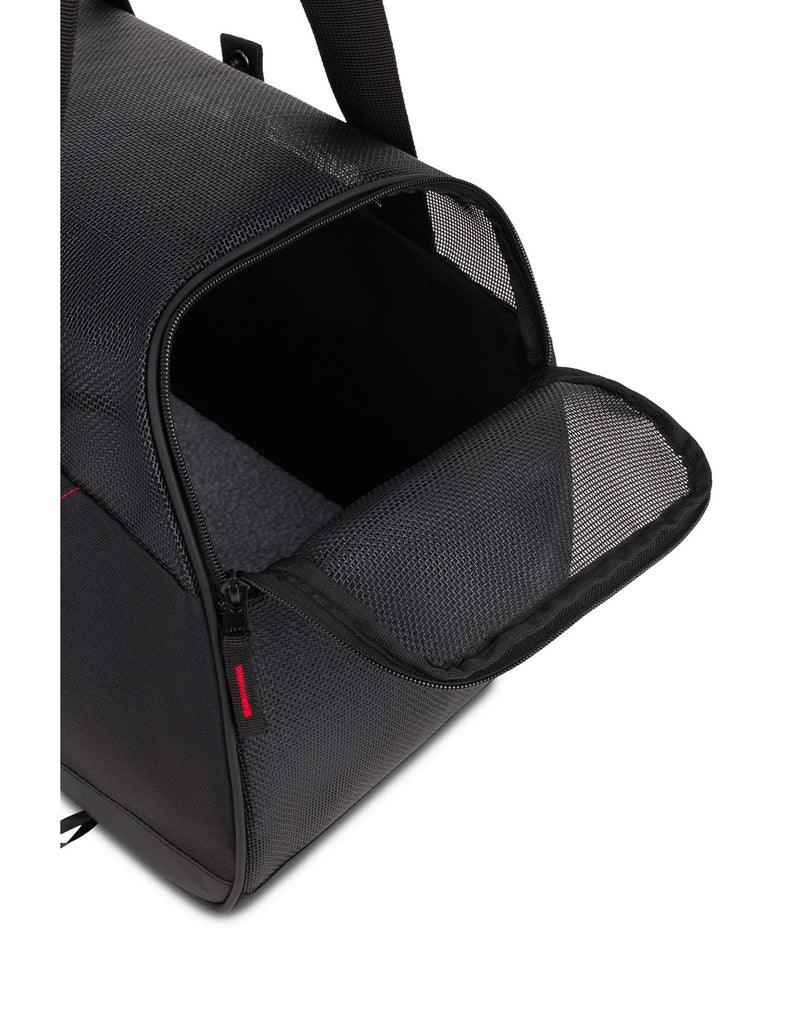 Swiss Gear Underseat Pet Carrier, side view of mesh zippered panel
