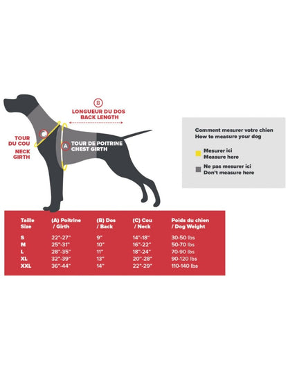 Diagram of how to measure a dog for the tactical harness