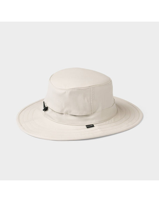 Product Image – Tilley TP101 The Clubhouse Hat in lightest tan, back angled view