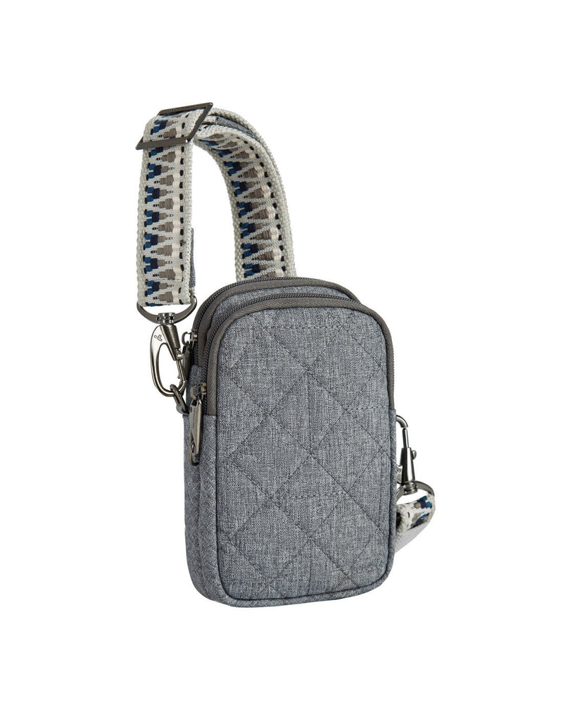 Travelon Boho Anti-Theft 2 Compartment Phone Crossbody in grey, front angled view