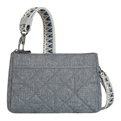 Front view of the Travelon Boho Anti-Theft Clutch Crossbody in Grey.