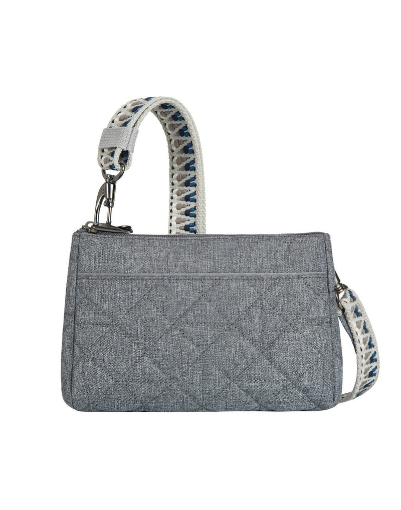 Front view of the Travelon Boho Anti-Theft Clutch Crossbody in Grey.