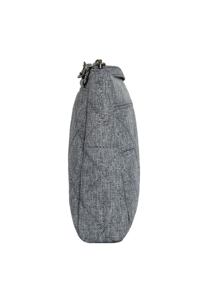 Side view of the Travelon Boho Anti-Theft Clutch Crossbody in Grey.