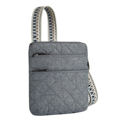 Front view of the Travelon Boho Anti-Theft Slim Crossbody in Grey.