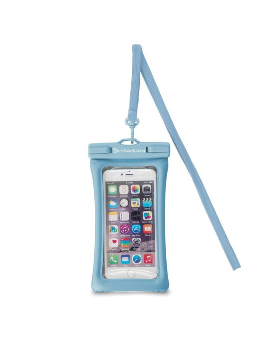 Product Image – Travelon itFLOATS!® Waterproof Pouch in blue, close-up front view.