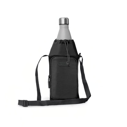 Travelon Pi Gogo Insulated Water Bottle Tote in black, front view.