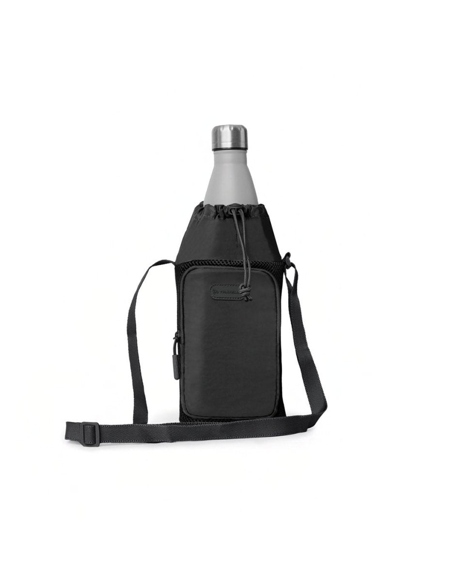 Travelon Pi Gogo Insulated Water Bottle Tote in black, front view.