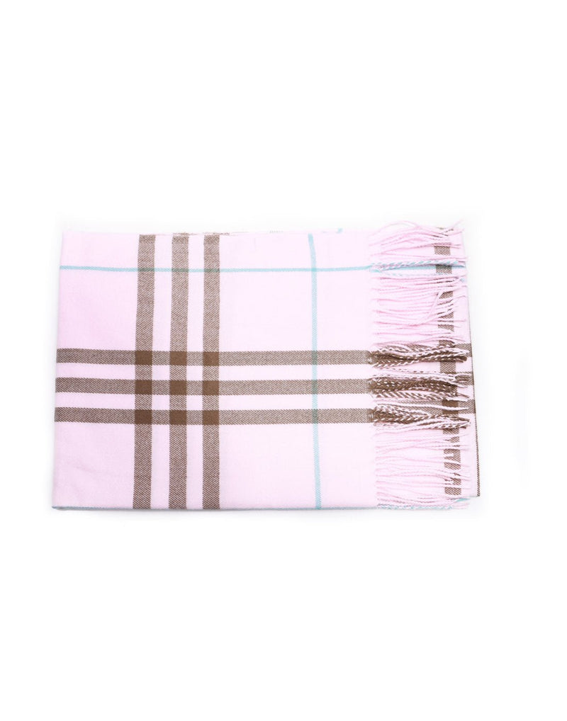 Alina's Plaid Scarf in pink with brown and blue, folded