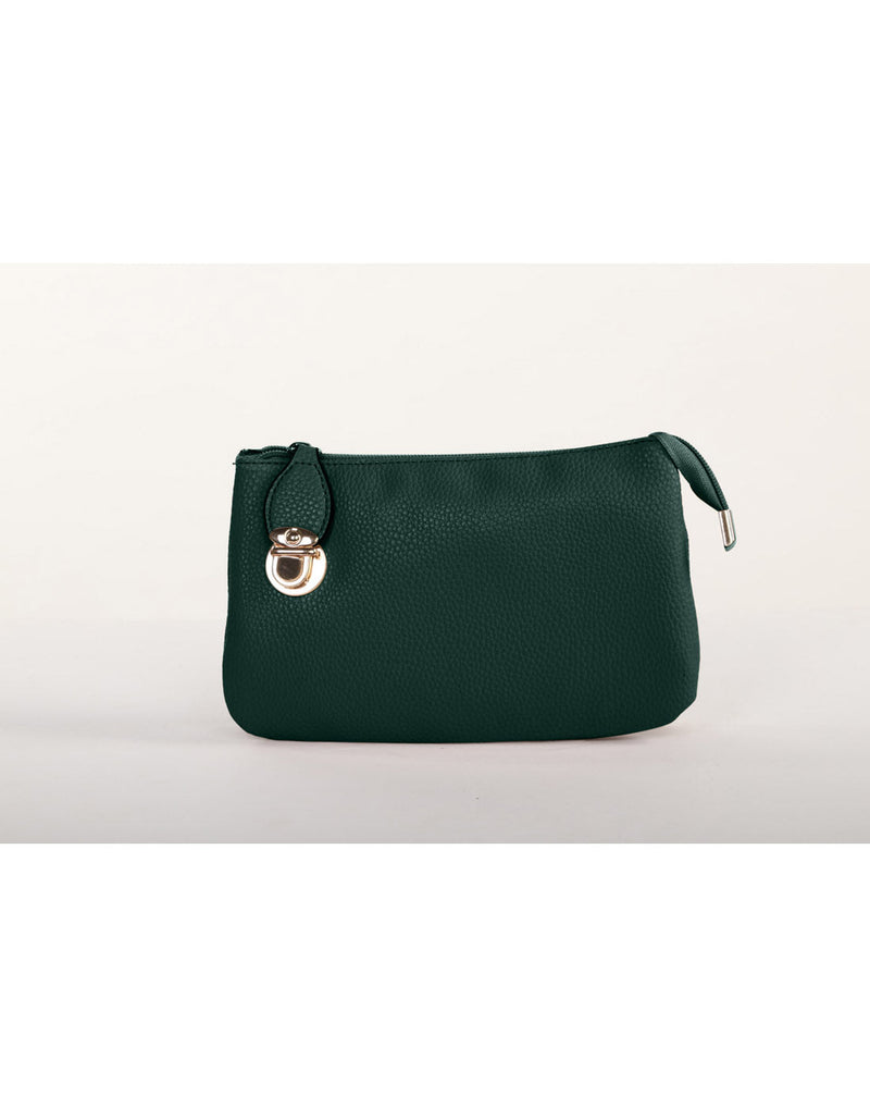 Alina's RFID Clutch Wristlet in green with gold side buckle, front view