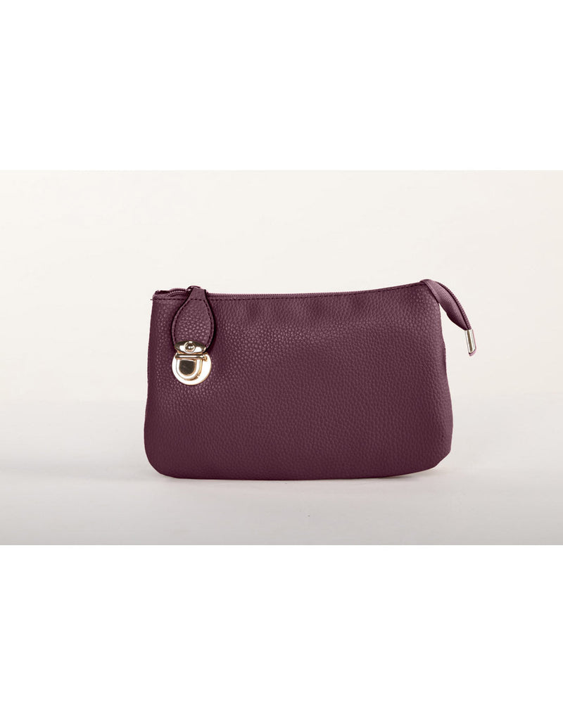 Alina's RFID Clutch Wristlet in burgundy with gold side buckle, front view