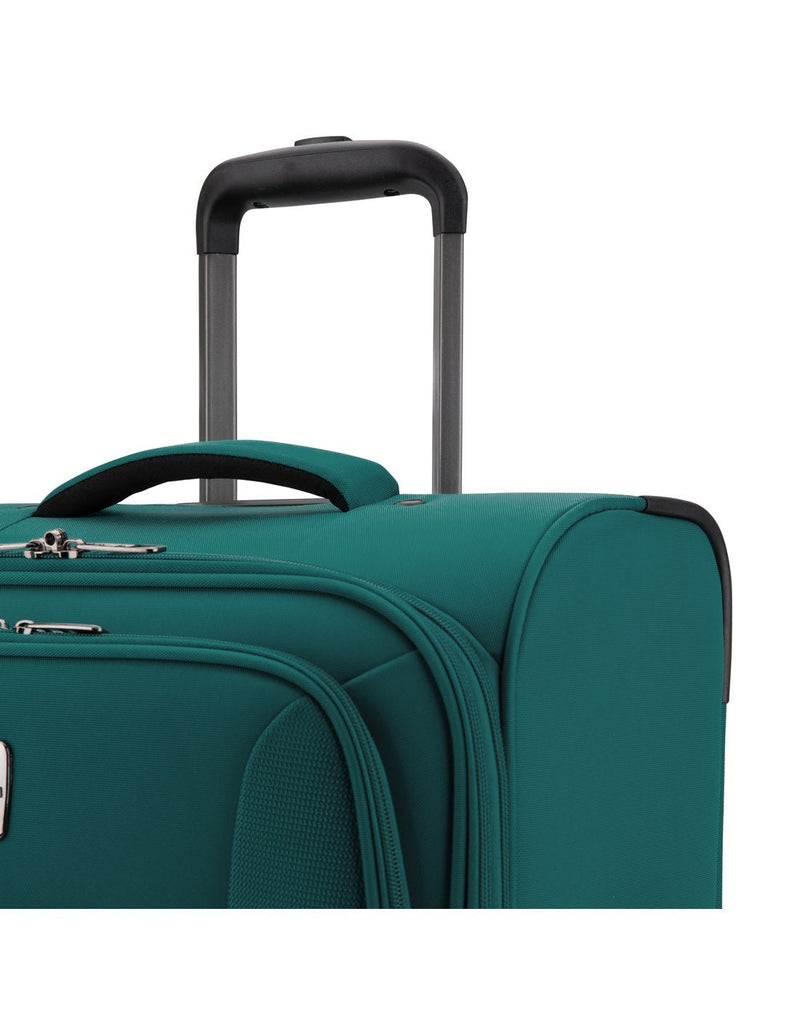 Close up Atlantic Bavaria 24" Expandable Spinner, green, top view with telescopic handle and top carry handle