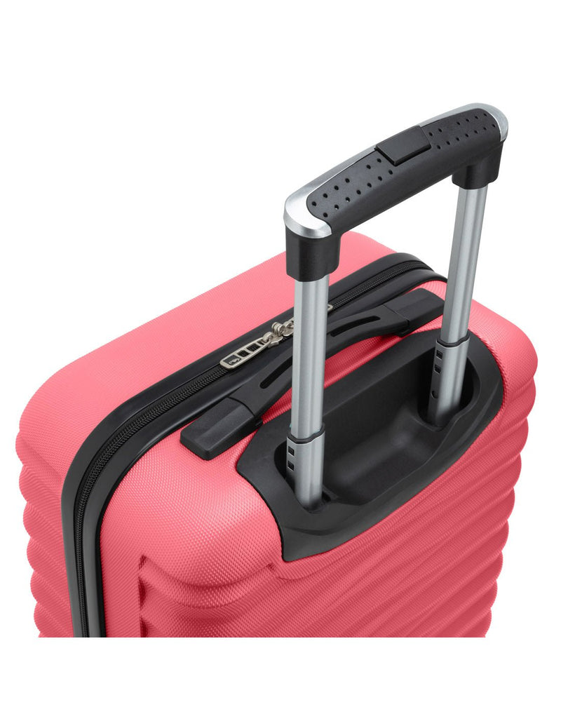 Atlantic Chaser Hardside 19" Spinner Carry-on in spiced coral, pink colour, top back view with black and silver telescopic handle extended