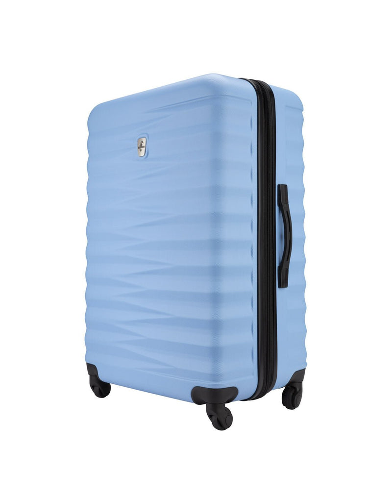 Atlantic Chaser Hardside 28" Expandable Spinner in powder blue colour, side angled view